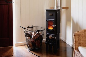 Nautipod wood burning, multi fuel stove in a shepherds hut in Wales