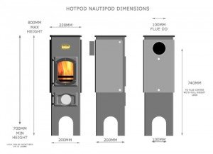 Hotpod Nautipod small space boat stove dimensions