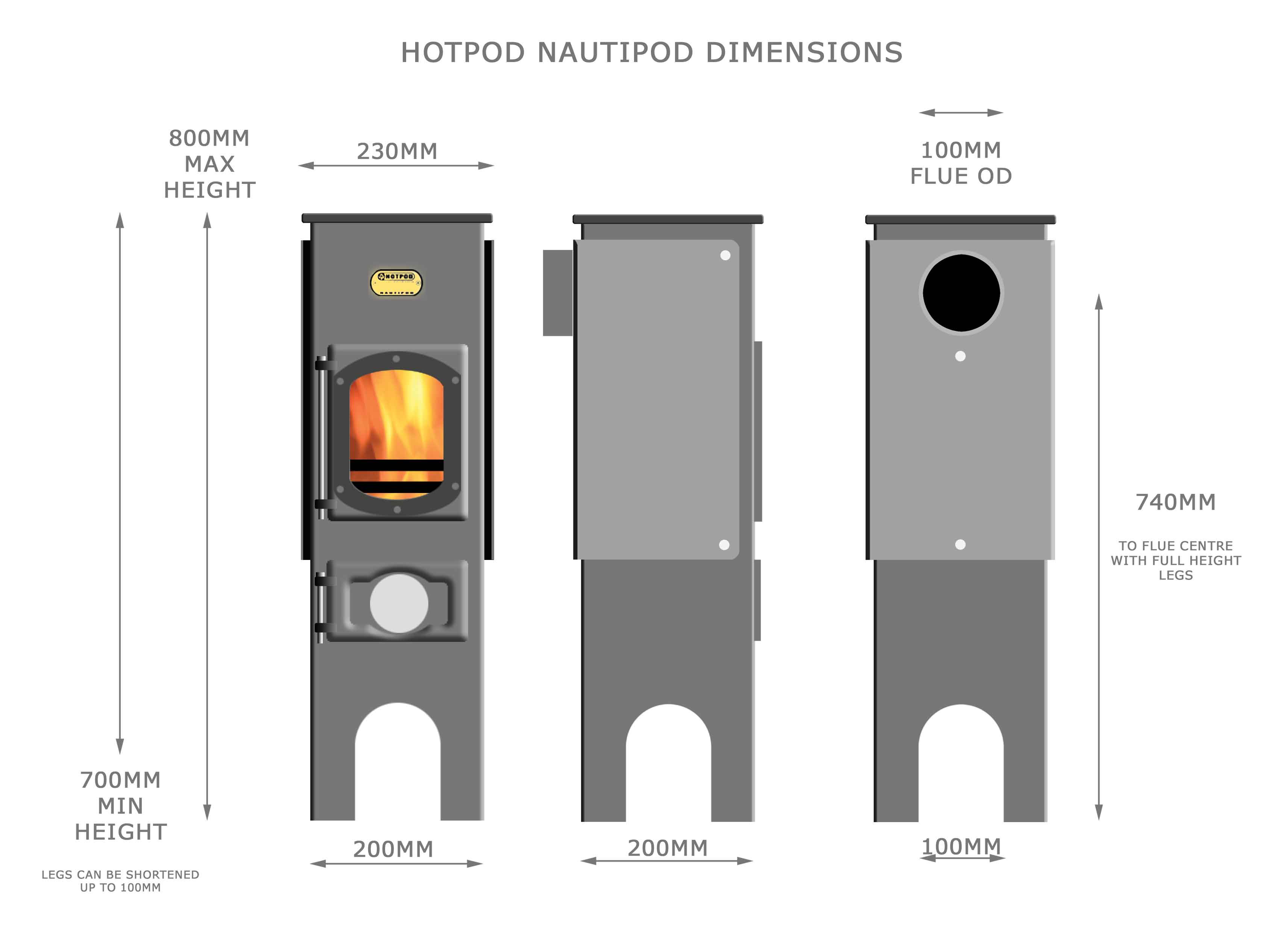 Hotpod Nautipod small space boat stove dimensions
